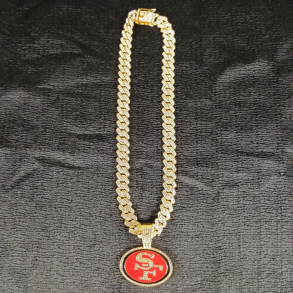 NFL San Francisco 49ers Necklace Pendant Cuban Chain Link Football Jewelry - Picture 4 of 6
